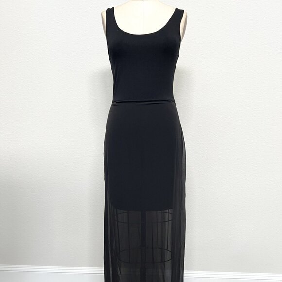 Vince Camuto Women Black Maxi Dress Small Knit Tank Sleeveless Semi Sheer Skirt - Picture 1 of 6